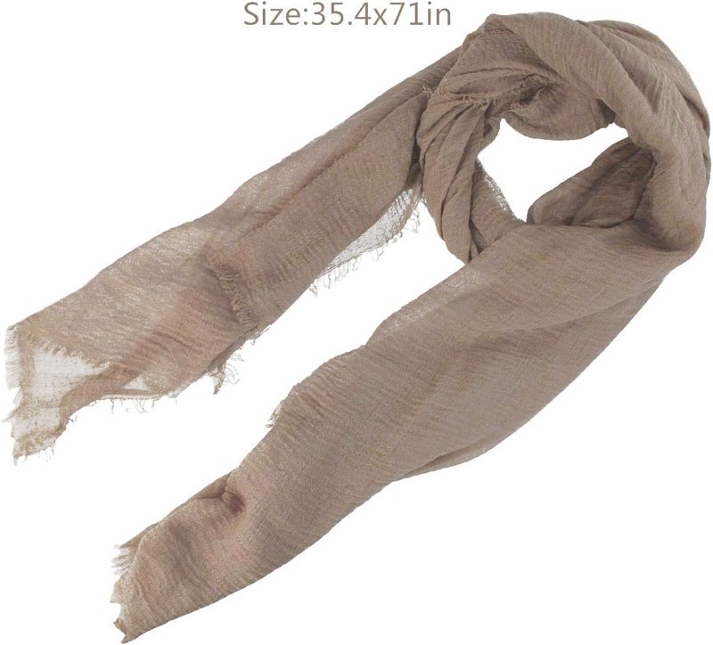 Wobe Women Summer Cotton Blend Crinkle Vintage Soft Long Scarf Linen Beach Shawl Wrap - Image 2